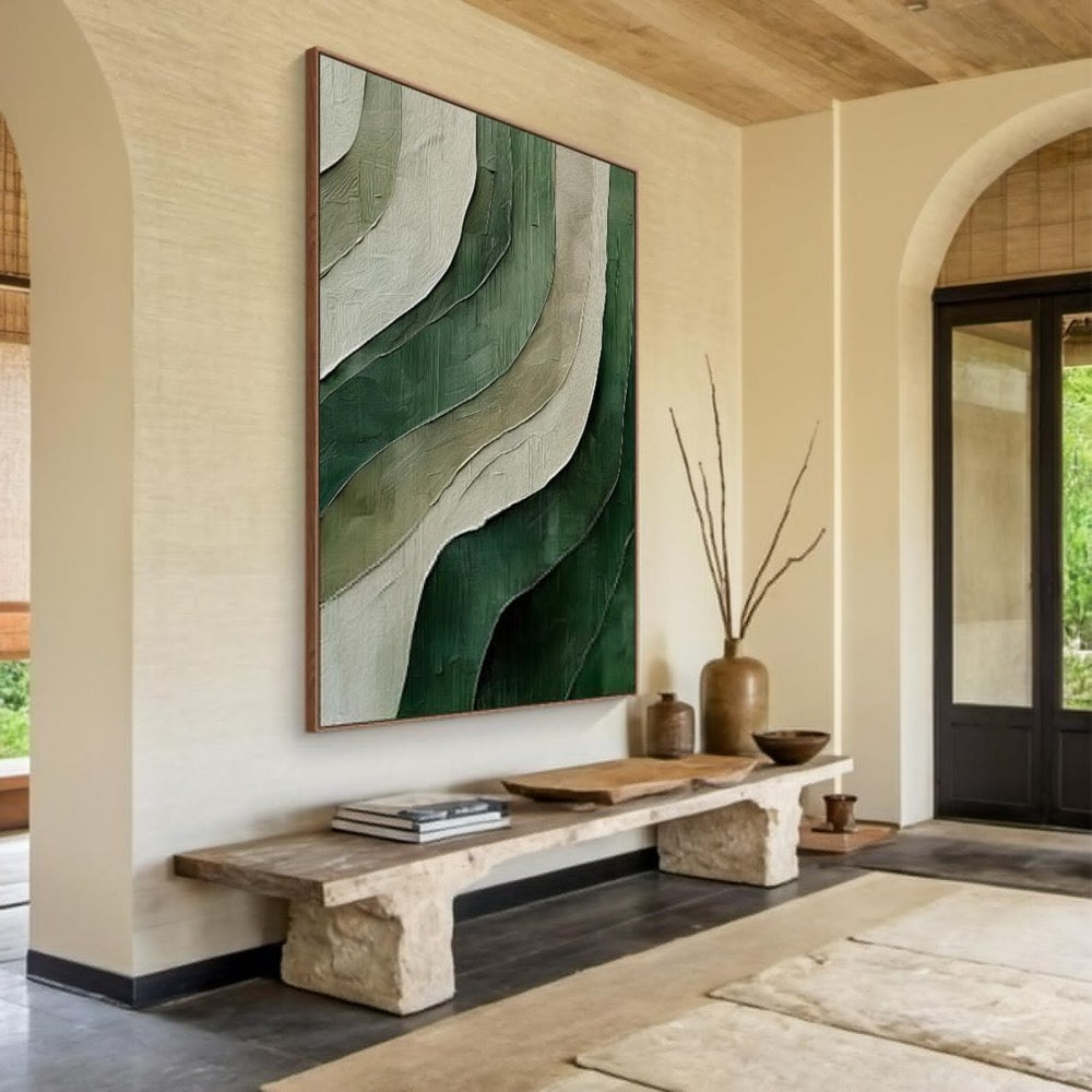 Green texture wall decor art, large green minimalist wall decor art, green canvas abstract wall art, modern