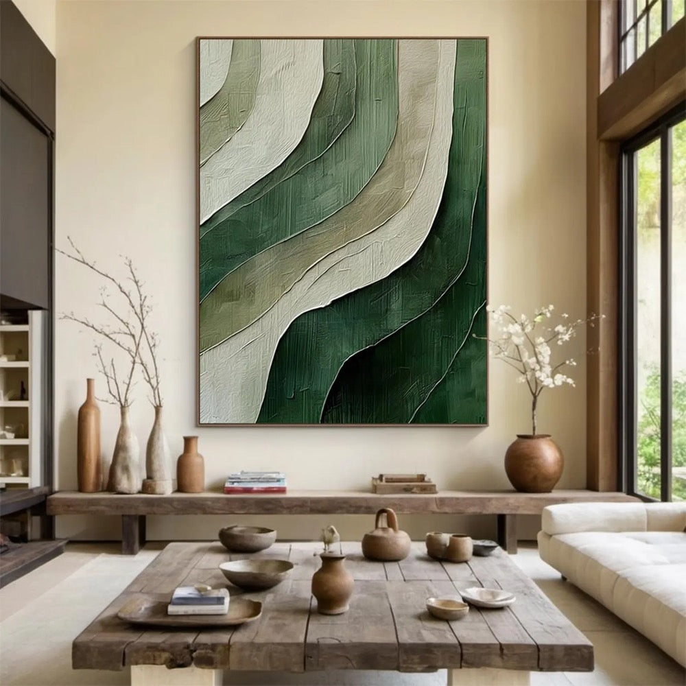 Green texture wall decor art, large green minimalist wall decor art, green canvas abstract wall art, modern