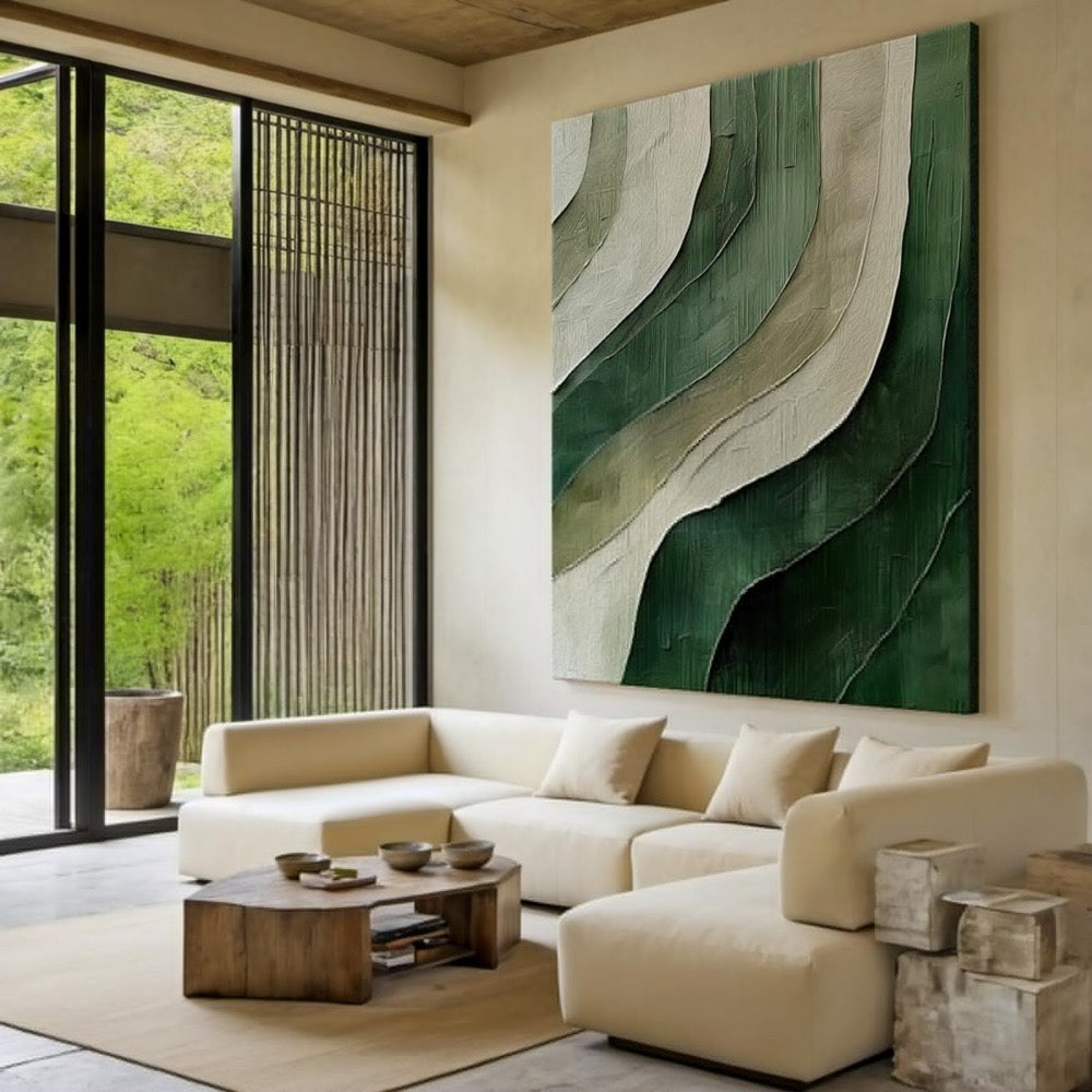 Green texture wall decor art, large green minimalist wall decor art, green canvas abstract wall art, modern